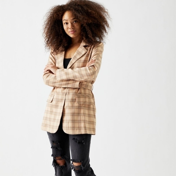 Pacsun 4Si3nna 4Sienna Neutral Dara Belted Blazer Coat NWT - Picture 1 of 10